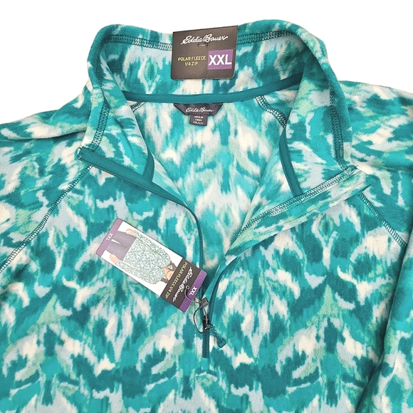 NEW Eddie Baurer Women's 1/4 Zip Pullover Teal/Aqua/White Polar Fleece - Picture 5 of 13